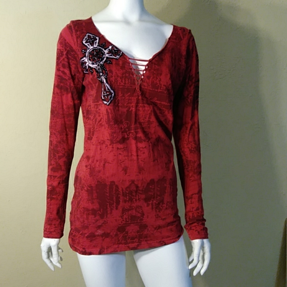 Red VNeck Affliction Shirt